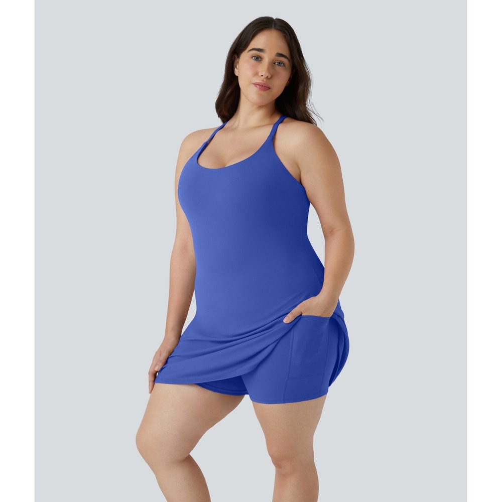 Halara Active Dress Womens 3X Blue Tennis Golf Shorts Pocket Criss Cross Back